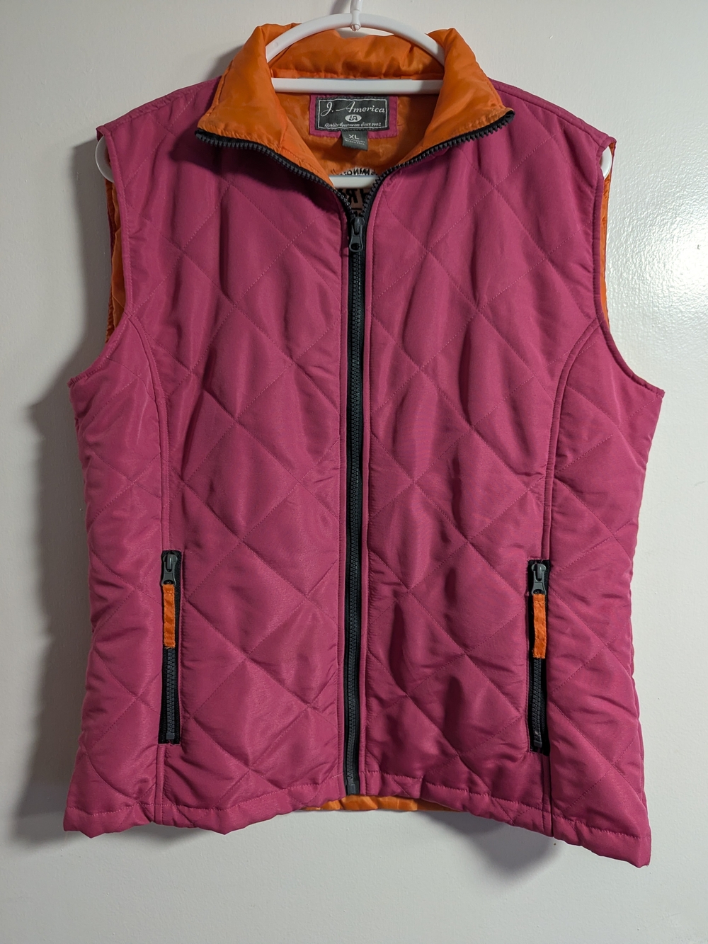 J. America Quilted Pink Vest with Orange Trim